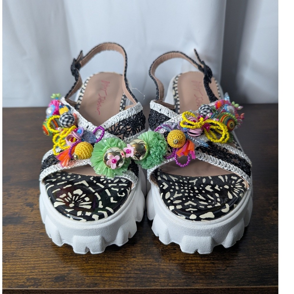 Betsey Johnson Graysen Multi Color Embellished Platform Sandals 7.5 GRAY01S5